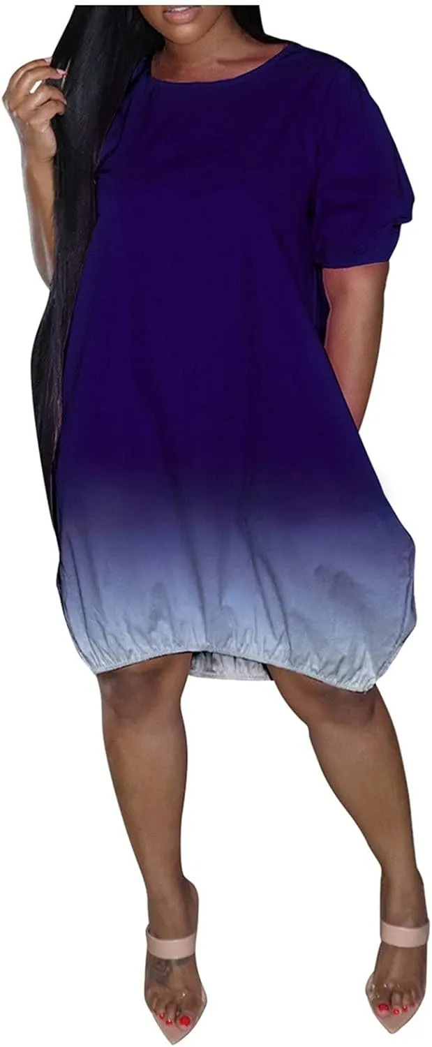 Dresses for Women 2024 Casual Short Sleeve Crew Neck Midi Dress with Pockets Plus Size Loose Gradient Summer Dresses