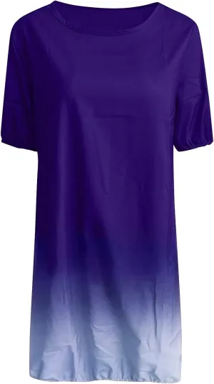 Dresses for Women 2024 Casual Short Sleeve Crew Neck Midi Dress with Pockets Plus Size Loose Gradient Summer Dresses