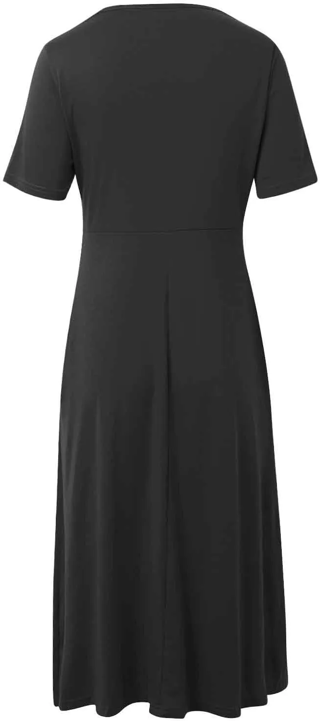 Dresses for Women 2024 Casual Summer Vacation Short Sleeve Tie Wrap V Neck Flowy Midi Dresses Beach Sundress with Pockets