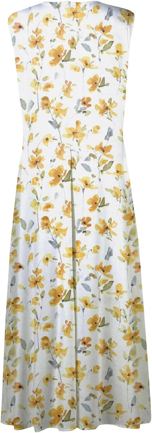Dresses for Women 2024 Sleeveless Floral Print Maxi Dress Flowy Ruched Wrap V Neck Sundresses Spring Boho Dress