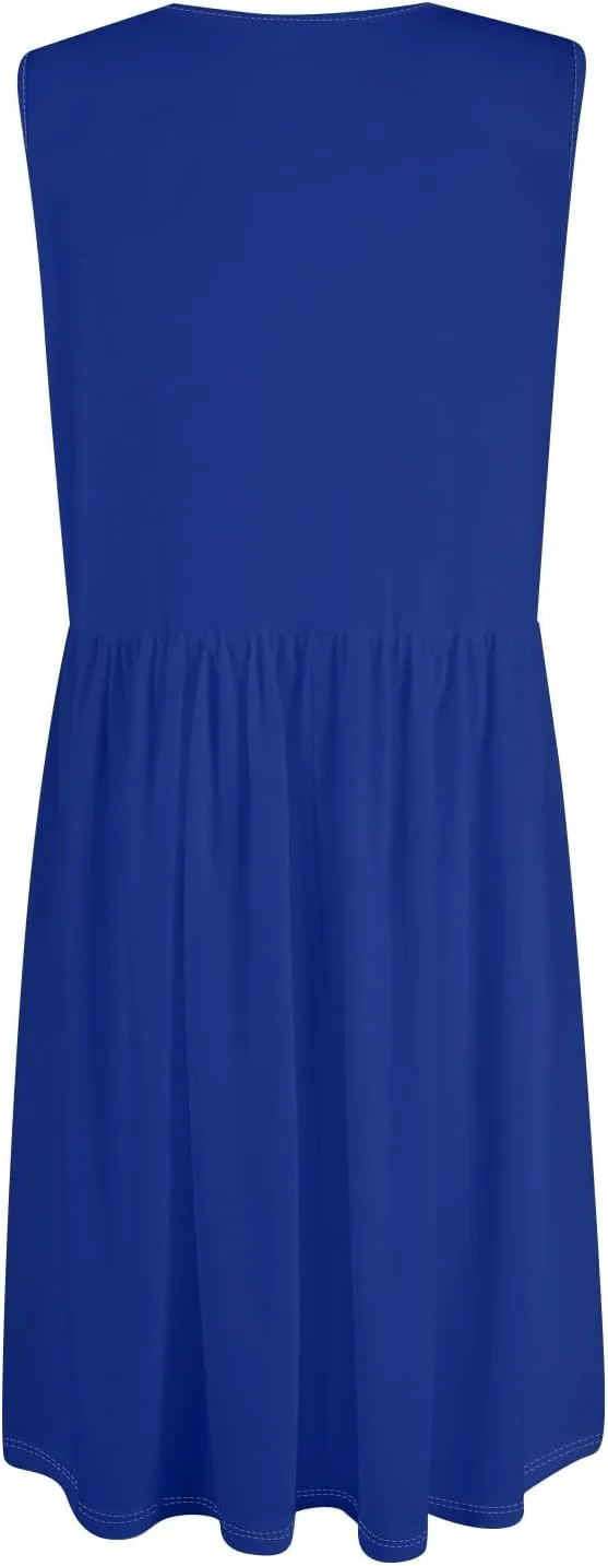 Dresses for Women 2025 Sleeveless V-Neck Button Mini Dress Solid Color Cocktail Party Dresses with Pocket