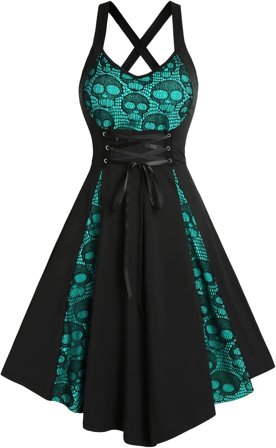 DRESSFO Women's 2025 Fall Casual Dress Sleeveless V Neck Gothic Dress Tiered A Line Flowy Wrap Dress