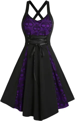 DRESSFO Women's 2025 Fall Casual Dress Sleeveless V Neck Gothic Dress Tiered A Line Flowy Wrap Dress