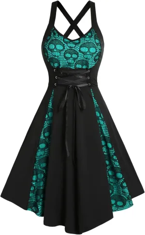 DRESSFO Women's 2025 Fall Casual Dress Sleeveless V Neck Gothic Dress Tiered A Line Flowy Wrap Dress