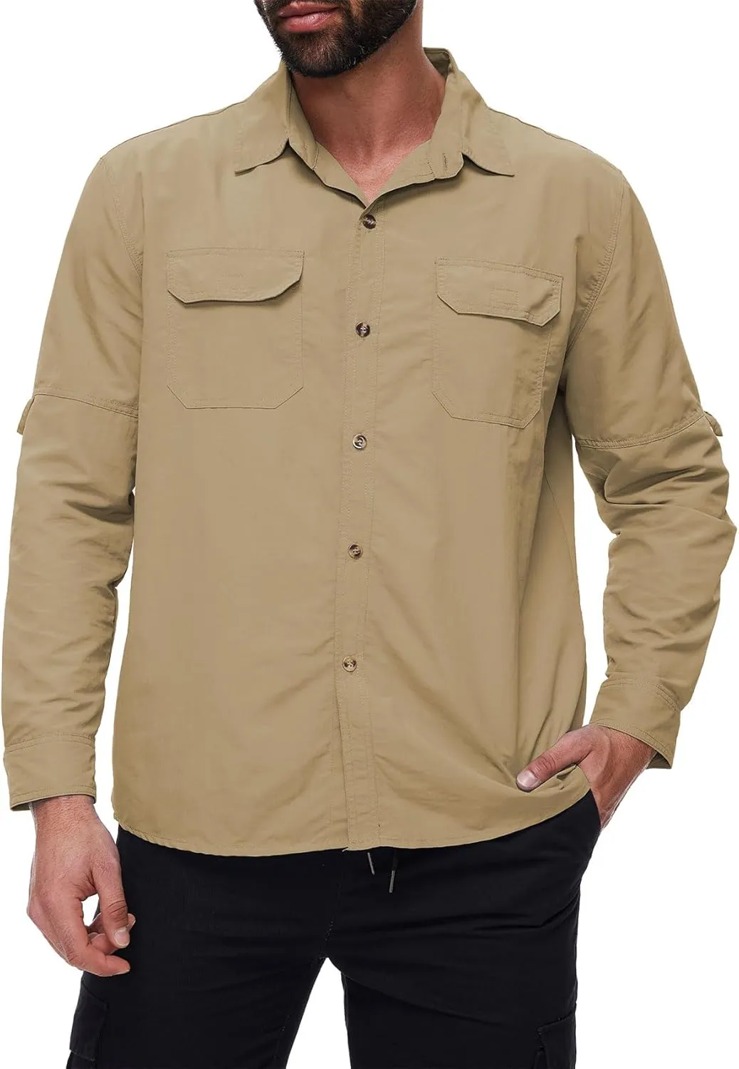 Durio Mens Fishing Shirts Long Sleeve UV Protection Sun Shirt Cooling Quick Dry SPF Shirts for Men Outdoor Work Safari Hiking