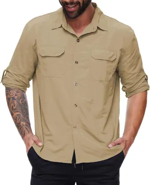 Durio Mens Fishing Shirts Long Sleeve UV Protection Sun Shirt Cooling Quick Dry SPF Shirts for Men Outdoor Work Safari Hiking