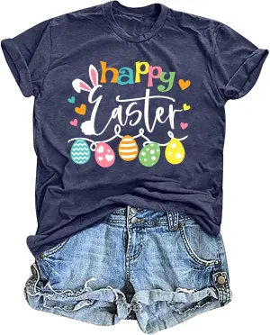 Easter Shirts for Women V Neck Happy Easter T Shirt Easter Bunny Shirt Cute Rabbit Graphic Tee Gift Spring Tees Tops
