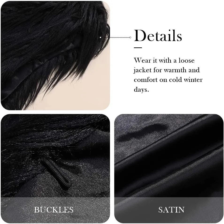 Edary Women's Faux Fur Vest Coat Black Sleeveless Fur Vests Winter Warm Fur Coat Shaggy Open Front Fur Waistcoat