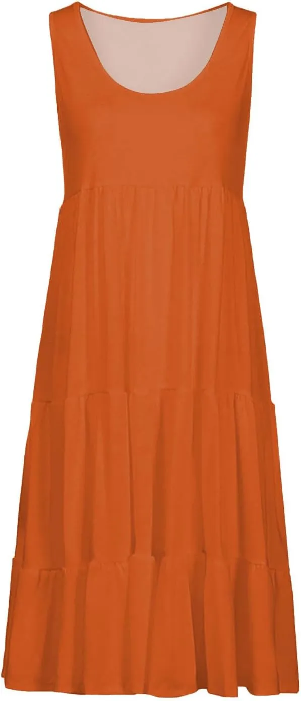 Eduavar Mini Dresses for Women, Vacation Dresses for Women 2024 Casual Loose Solid Color Sleeveless Round Neck Mini Sundress