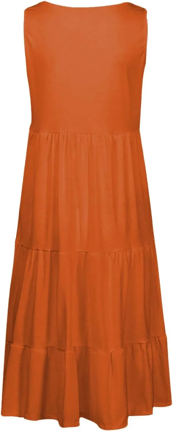 Eduavar Mini Dresses for Women, Vacation Dresses for Women 2024 Casual Loose Solid Color Sleeveless Round Neck Mini Sundress