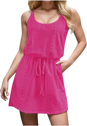 Eduavar Summer Dresses for Women 2024, Mini Dresses for Women Summer Lightweight Tank Dress Spaghetti Strap Boho Dresses