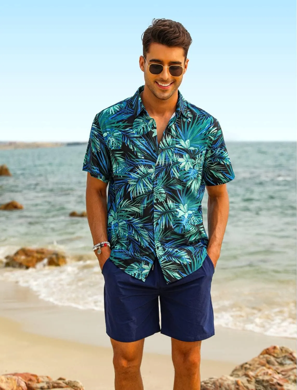EISHOPEER Men's Flower Shirt Hawaiian Sets Casual Button Down Short Sleeve Shirt and Solid Quick Dry Beach Shorts S-3XL
