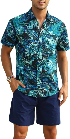 EISHOPEER Men's Flower Shirt Hawaiian Sets Casual Button Down Short Sleeve Shirt and Solid Quick Dry Beach Shorts S-3XL