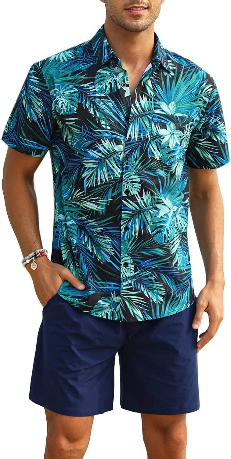 EISHOPEER Men's Flower Shirt Hawaiian Sets Casual Button Down Short Sleeve Shirt and Solid Quick Dry Beach Shorts S-3XL