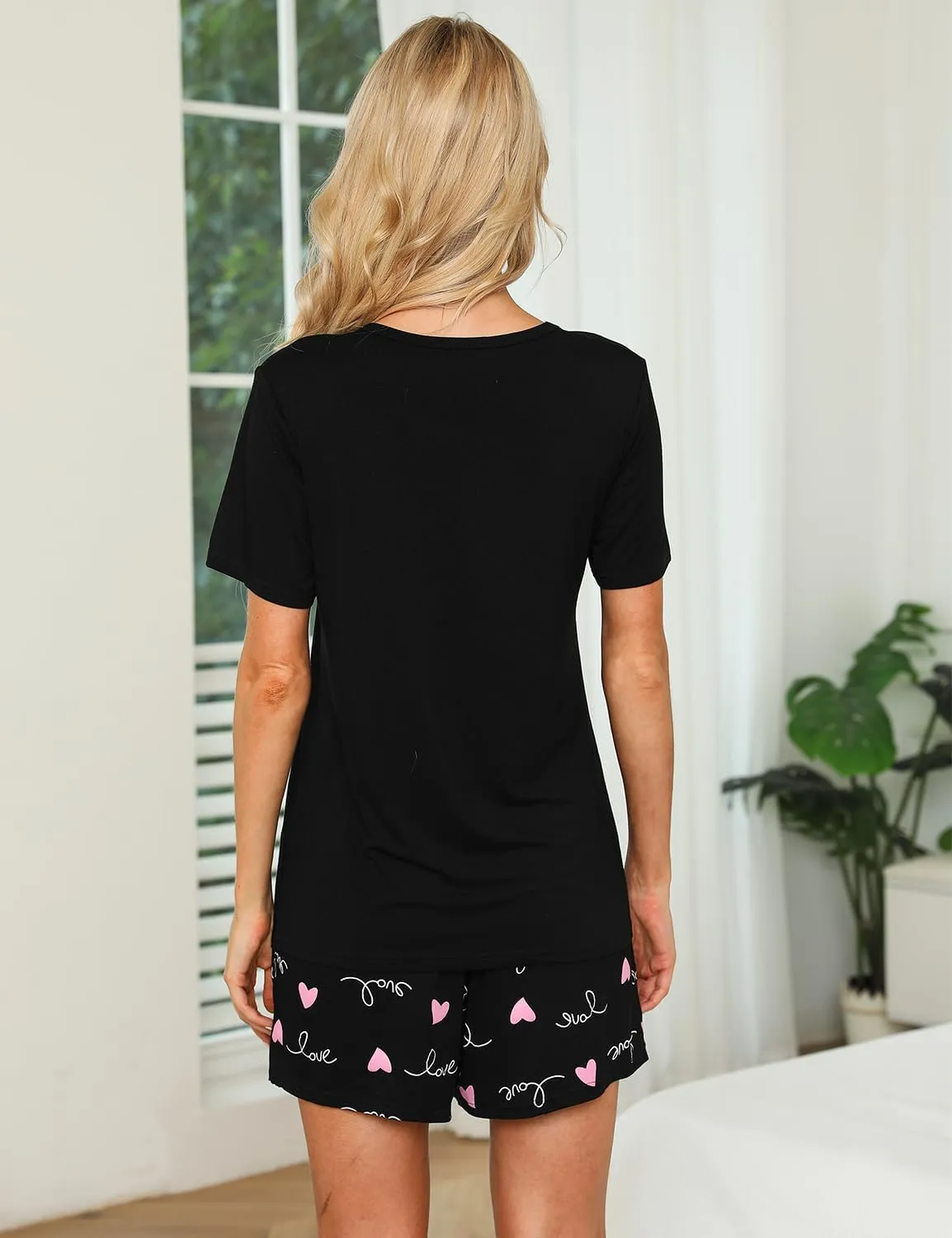 EISHOPEER Women's Pajamas Sets Cute Print Tee and Shorts Sleepwear Pjs Sets 2 Pieces Loungewear