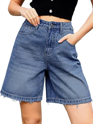 ELLEVEN Bermuda Jorts Baggy Jean Shorts - Casual Loose Fit Wide Leg Knee Length Denim Shorts with Elastic Waist