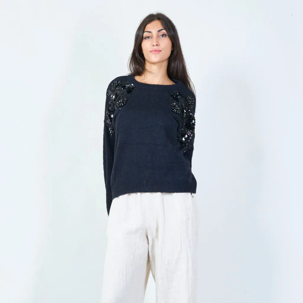 Embellished floral applique sweater wholesale