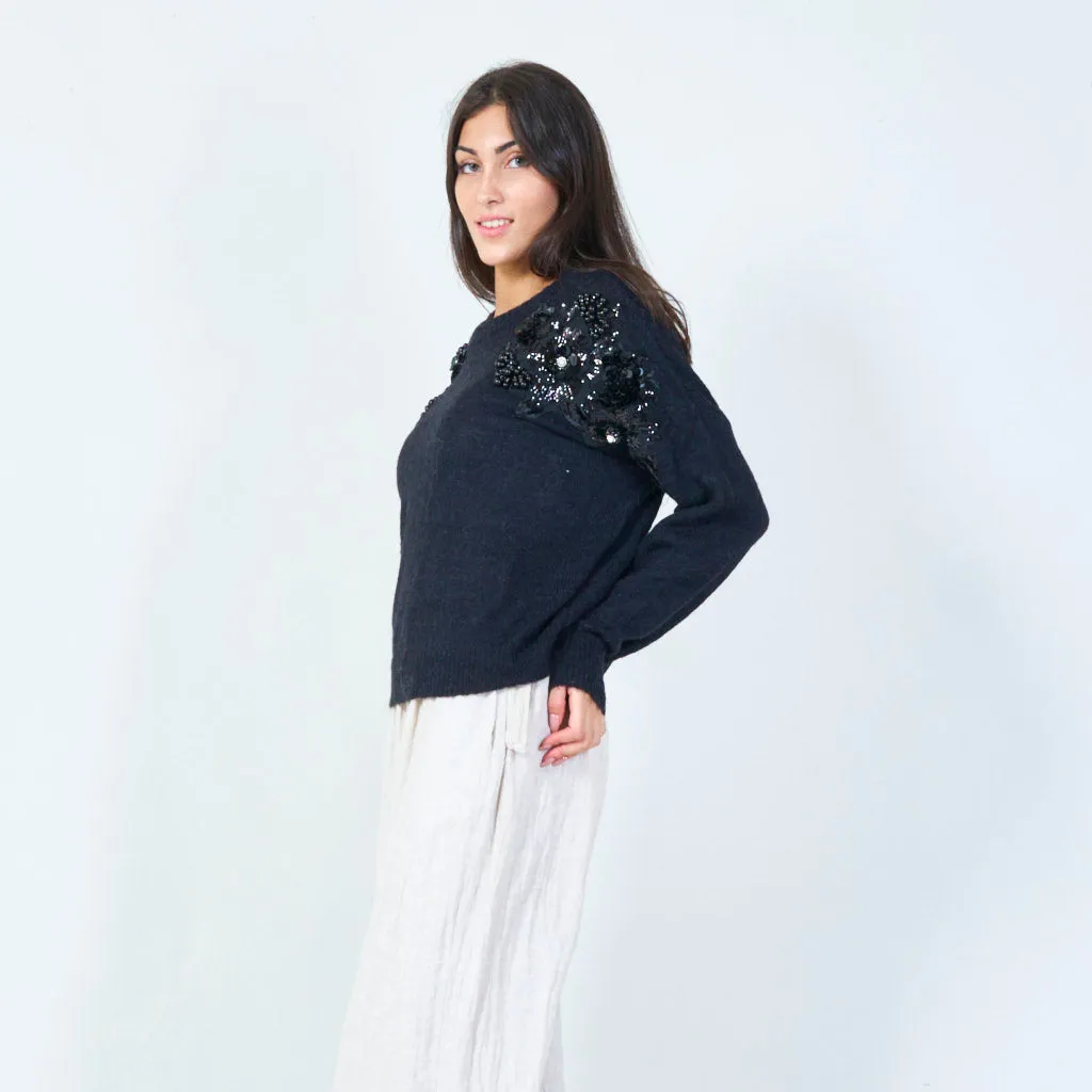 Embellished floral applique sweater wholesale