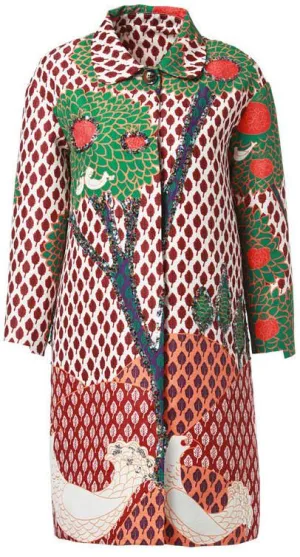 Embellished Vintage Printed Coat - Multi Color