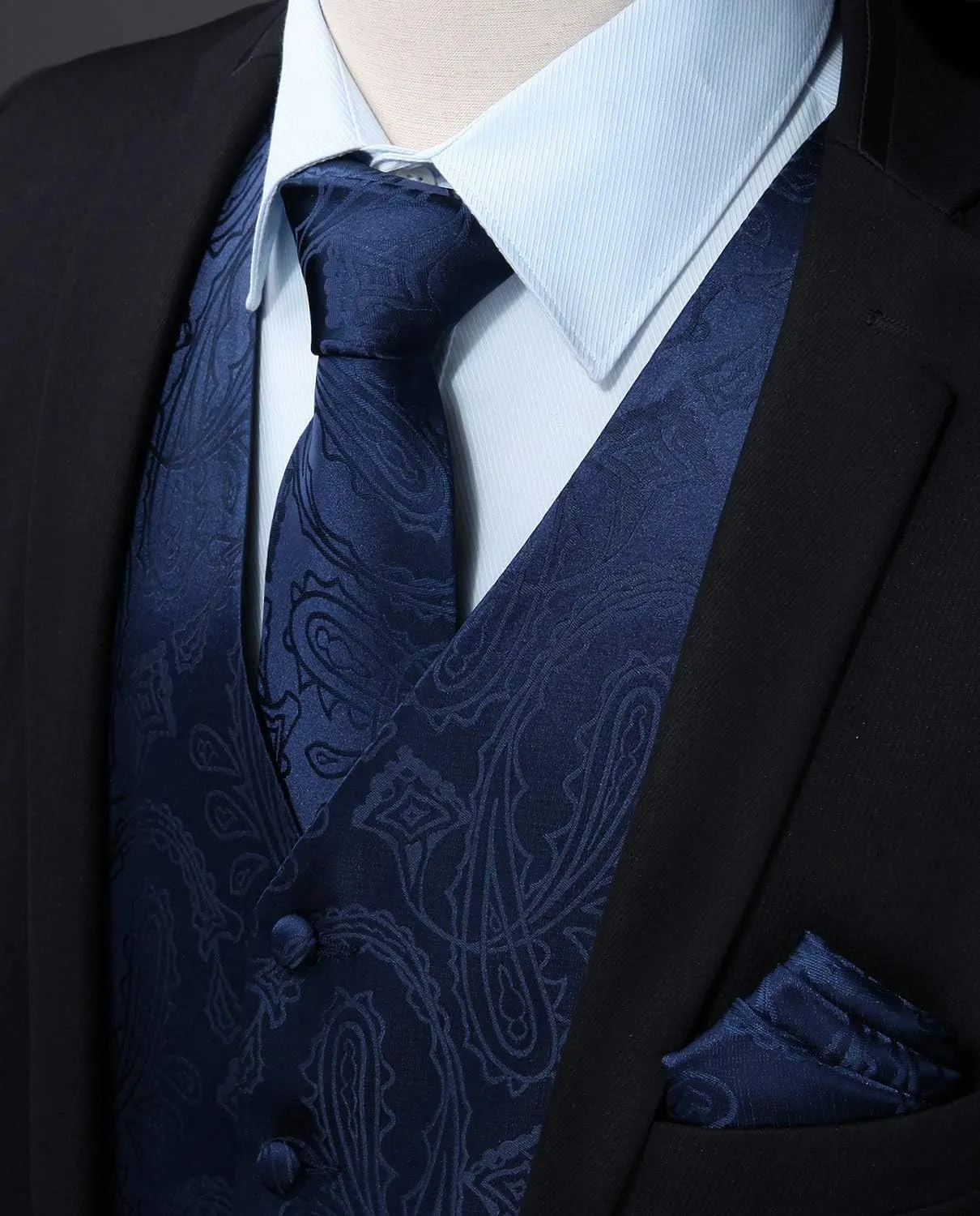 Enlision Mens Vest Tie Set Paisley Vest and Necktie Pocket Square 3pc Formal Dress Waistcoat for Suit or Tuxedo