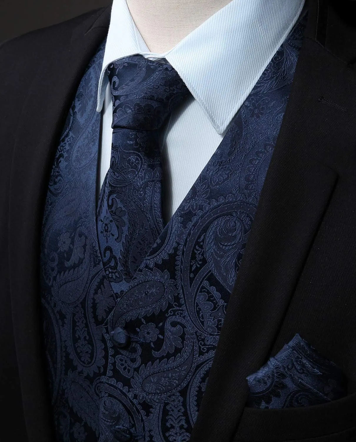 Enlision Mens Vest Tie Set Paisley Vest and Necktie Pocket Square 3pc Formal Dress Waistcoat for Suit or Tuxedo