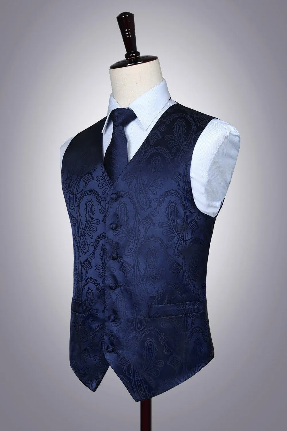 Enlision Mens Vest Tie Set Paisley Vest and Necktie Pocket Square 3pc Formal Dress Waistcoat for Suit or Tuxedo