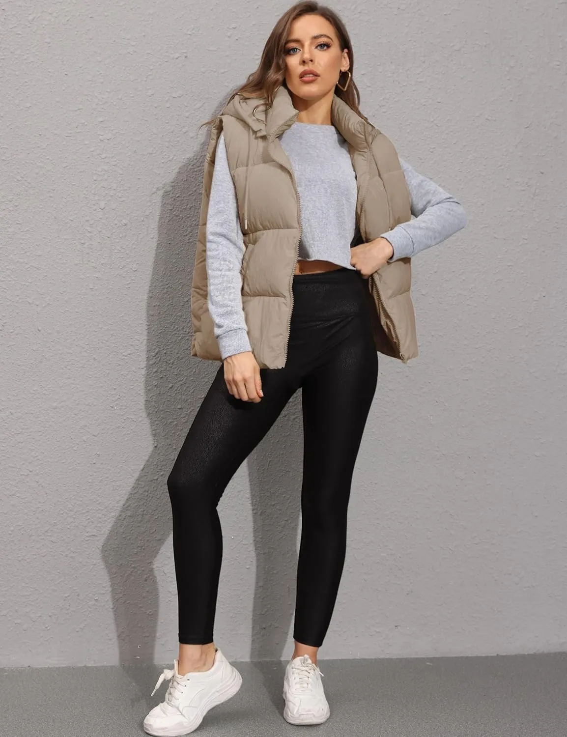 EsheSy Women's Puffer Vest with Removable Hood Sleeveless Full Zip Quilted Down Jacket