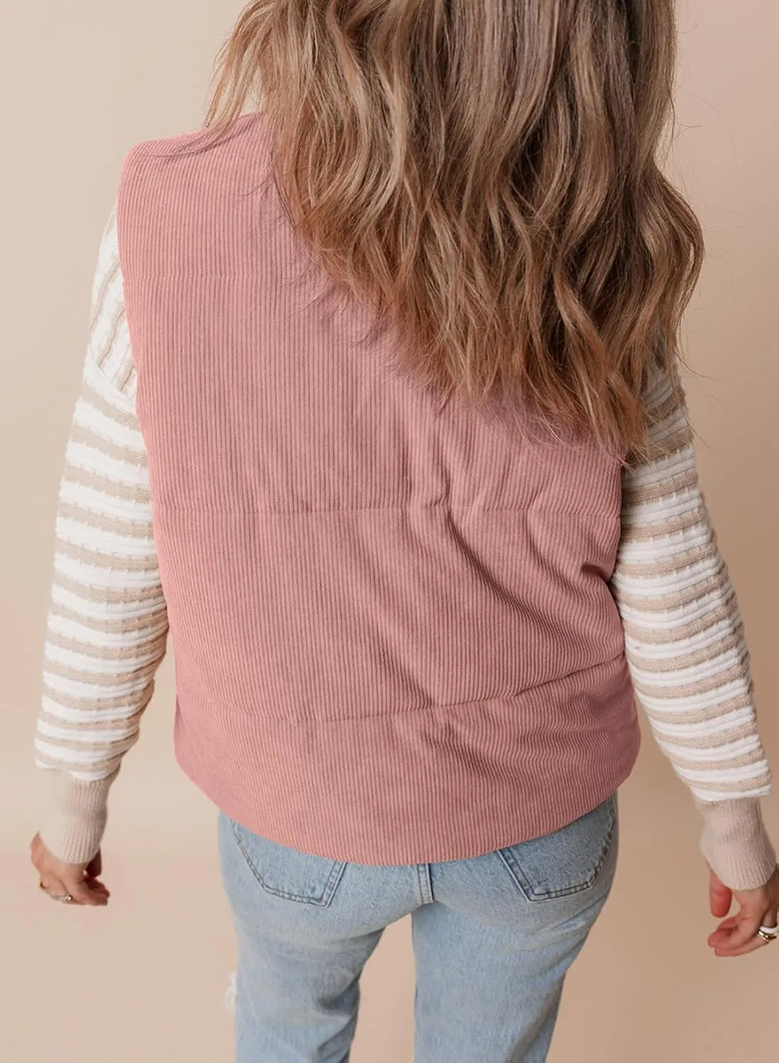 EVALESS Corduroy Cropped Puffer Vest for Women Lightweight Stand Collar Sleeveless Jackets Zip Up Clothes Fashion 2024
