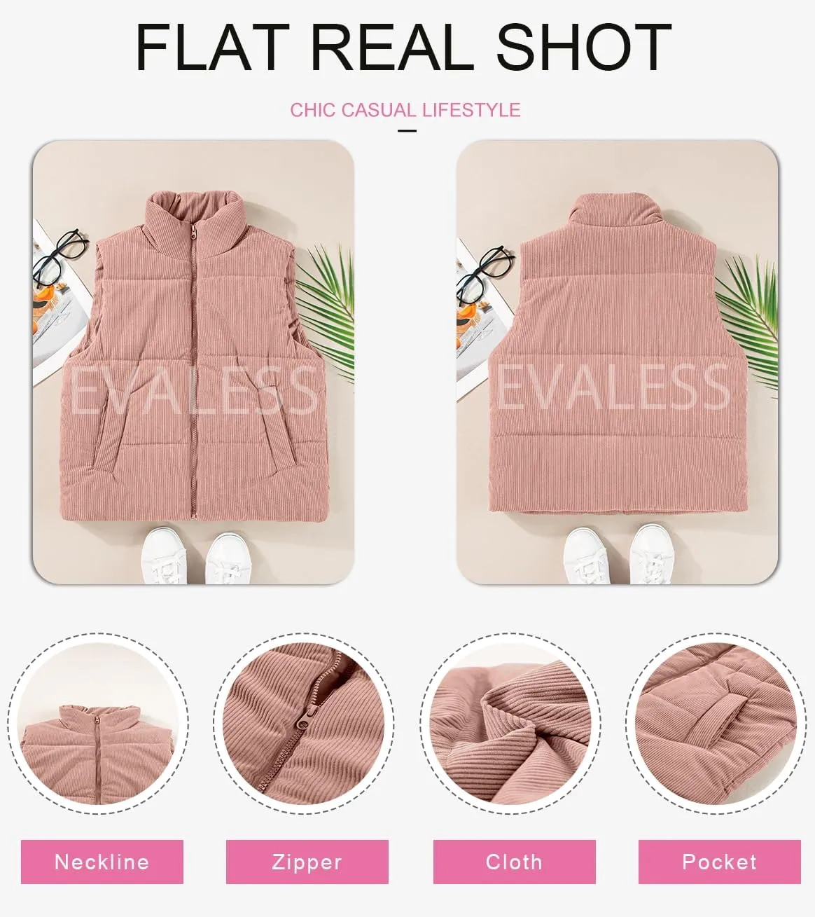 EVALESS Corduroy Cropped Puffer Vest for Women Lightweight Stand Collar Sleeveless Jackets Zip Up Clothes Fashion 2024
