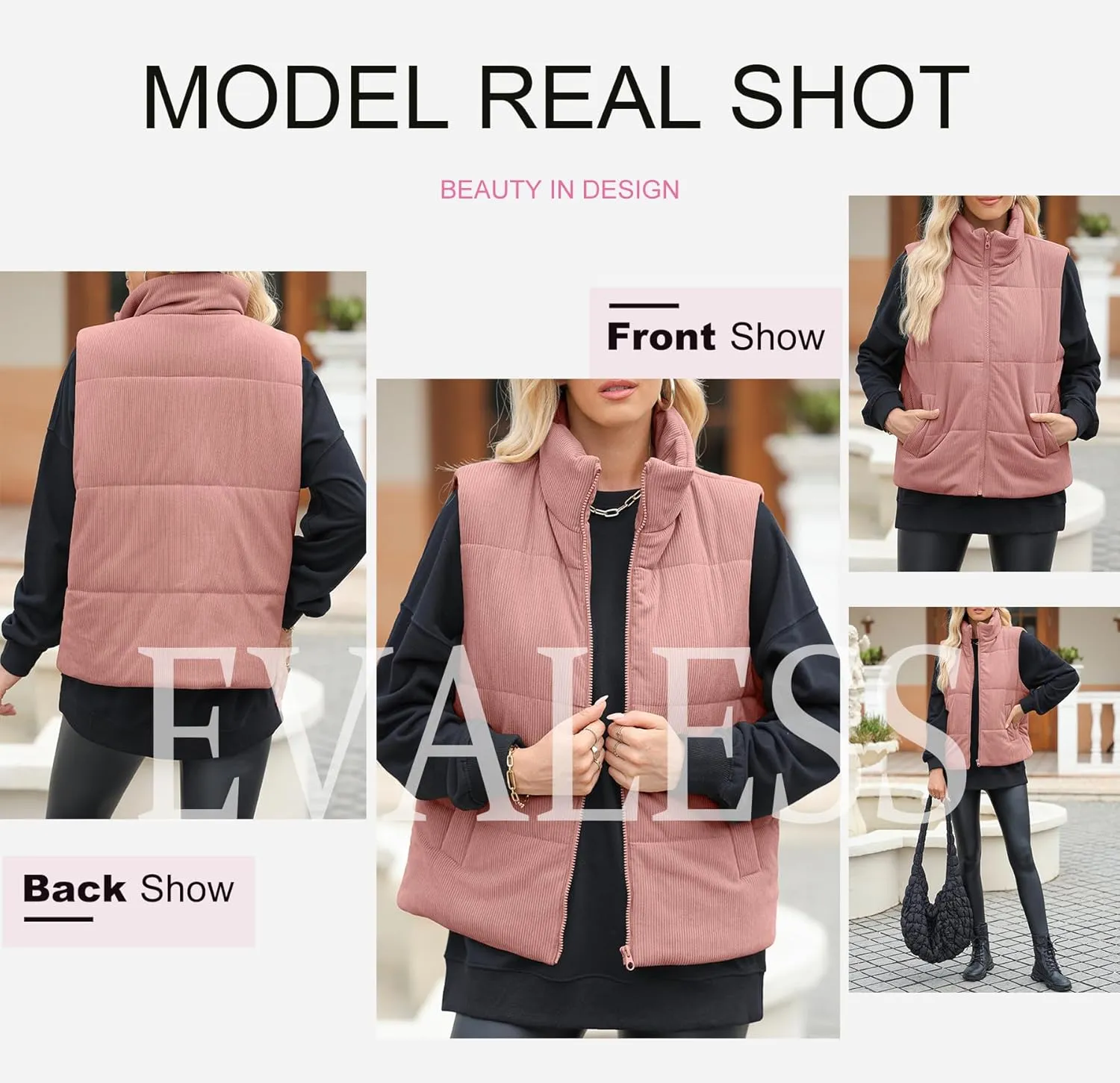 EVALESS Corduroy Cropped Puffer Vest for Women Lightweight Stand Collar Sleeveless Jackets Zip Up Clothes Fashion 2024