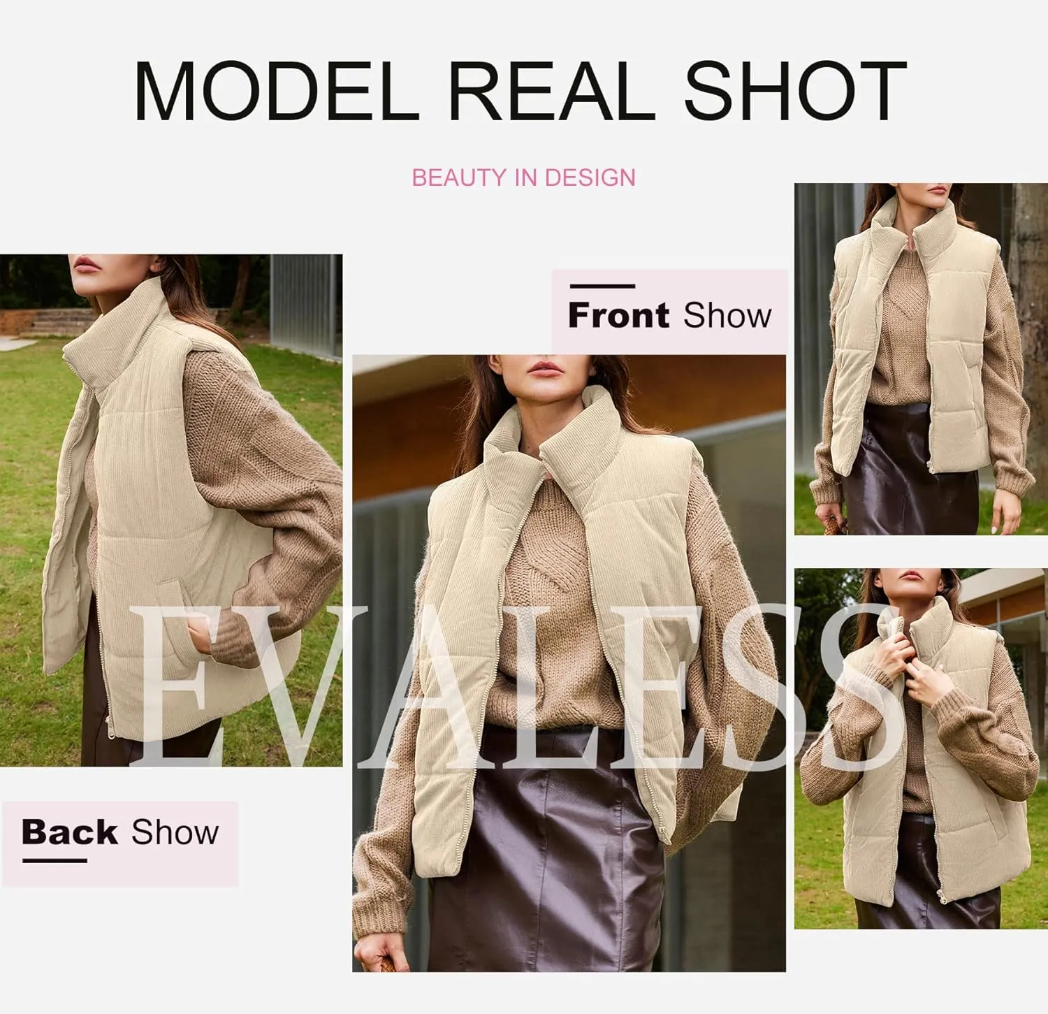 EVALESS Corduroy Cropped Puffer Vest for Women Lightweight Stand Collar Sleeveless Jackets Zip Up Clothes Fashion 2024