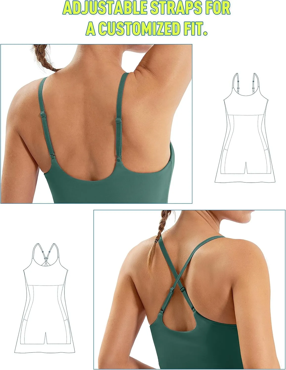 Ewedoos Tennis Dress Womens Athletic Dress Built in Shorts & Bra Adjustable Straps Workout Exercise Golf Summer Dress