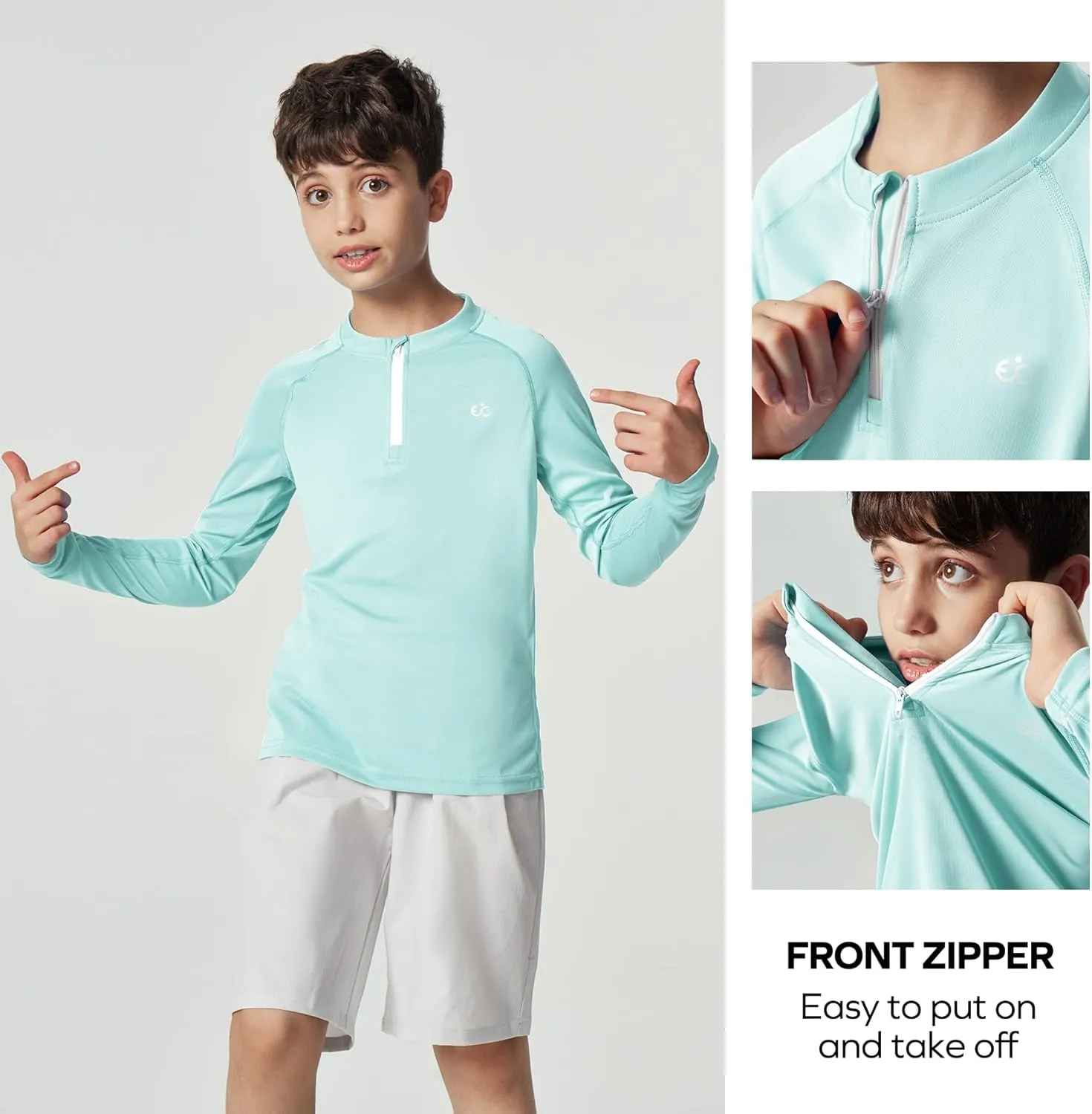 Ewedoos UPF50  Boys Swim Shirt Rash Guard Long Sleeve Quick Dry Sun Shirts Kids Boys Fishing Shirt for Summer Outdoor