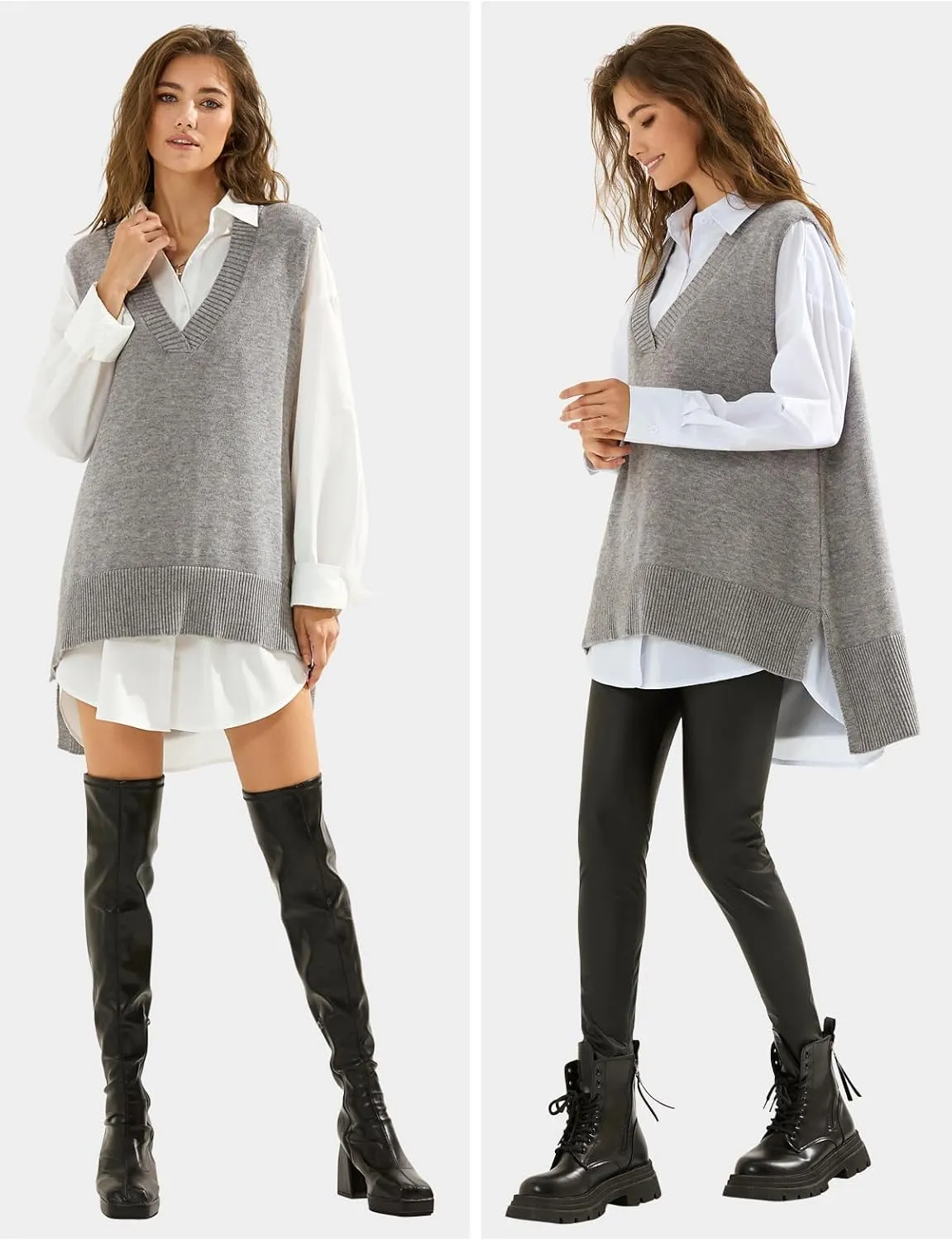 EXLURA Womens Oversized Sweater Vest Knit V Neck Tunic Casual Sleeveless Long Pullover Tank Tops Winter Spring Trendy 2025