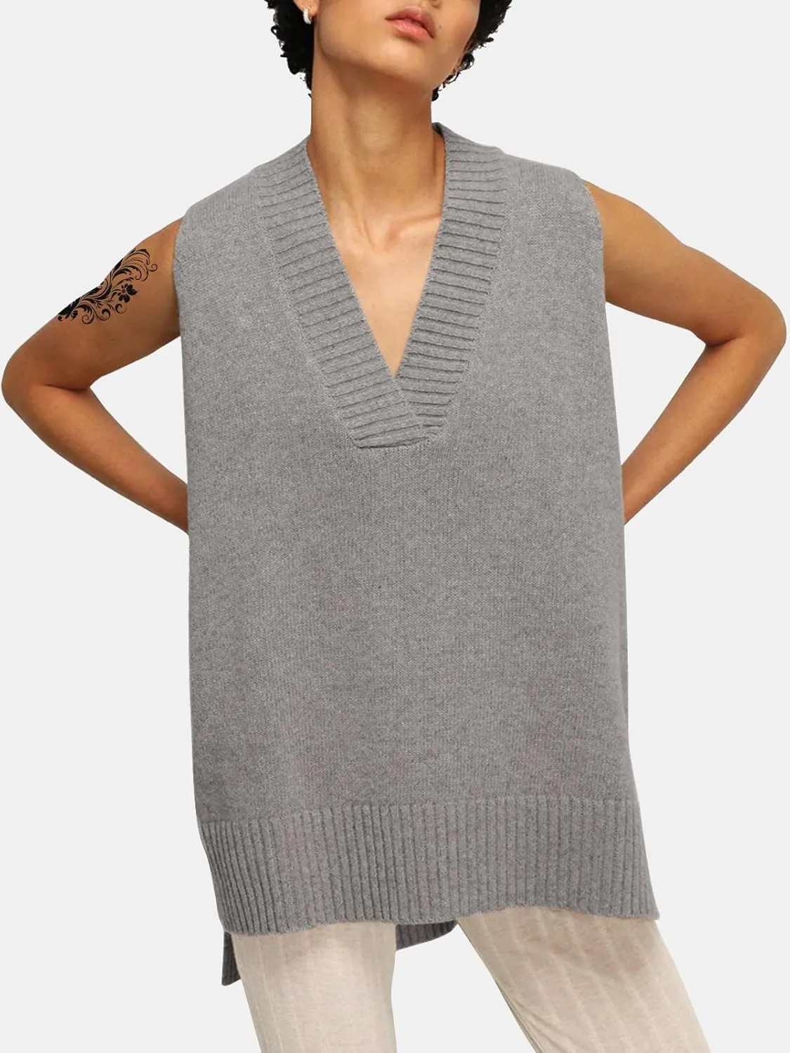 EXLURA Womens Oversized Sweater Vest Knit V Neck Tunic Casual Sleeveless Long Pullover Tank Tops Winter Spring Trendy 2025