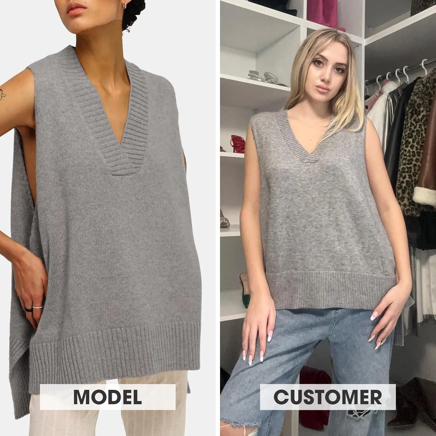 EXLURA Womens Oversized Sweater Vest Knit V Neck Tunic Casual Sleeveless Long Pullover Tank Tops Winter Spring Trendy 2025
