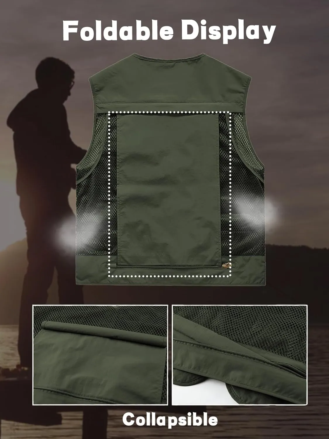 Fishing Vest for Men Casual Cargo Outerwear Work Outdoor Travel Lightweight Jacket with Pockets