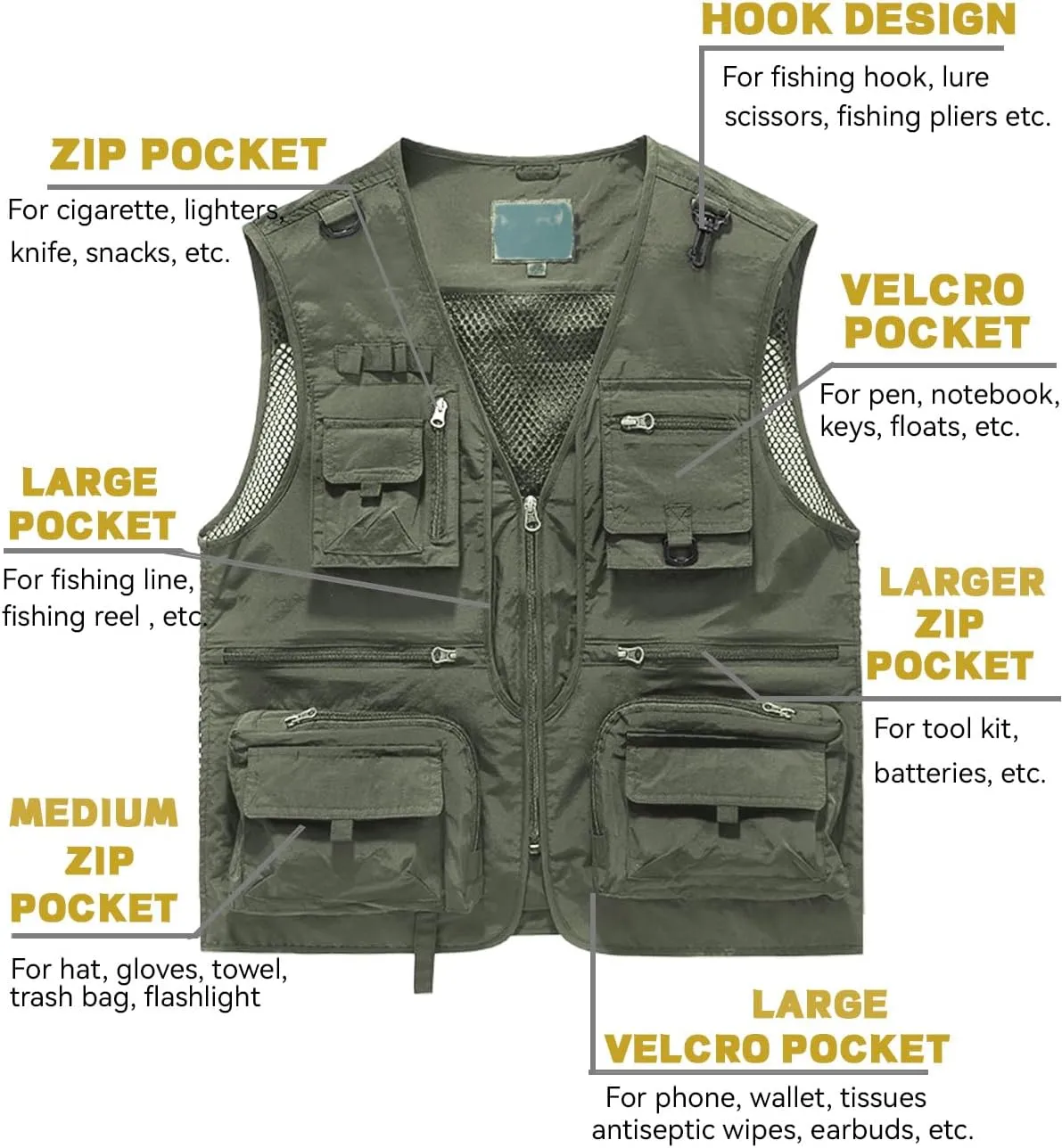 Fishing Vest for Men Casual Cargo Outerwear Work Outdoor Travel Lightweight Jacket with Pockets