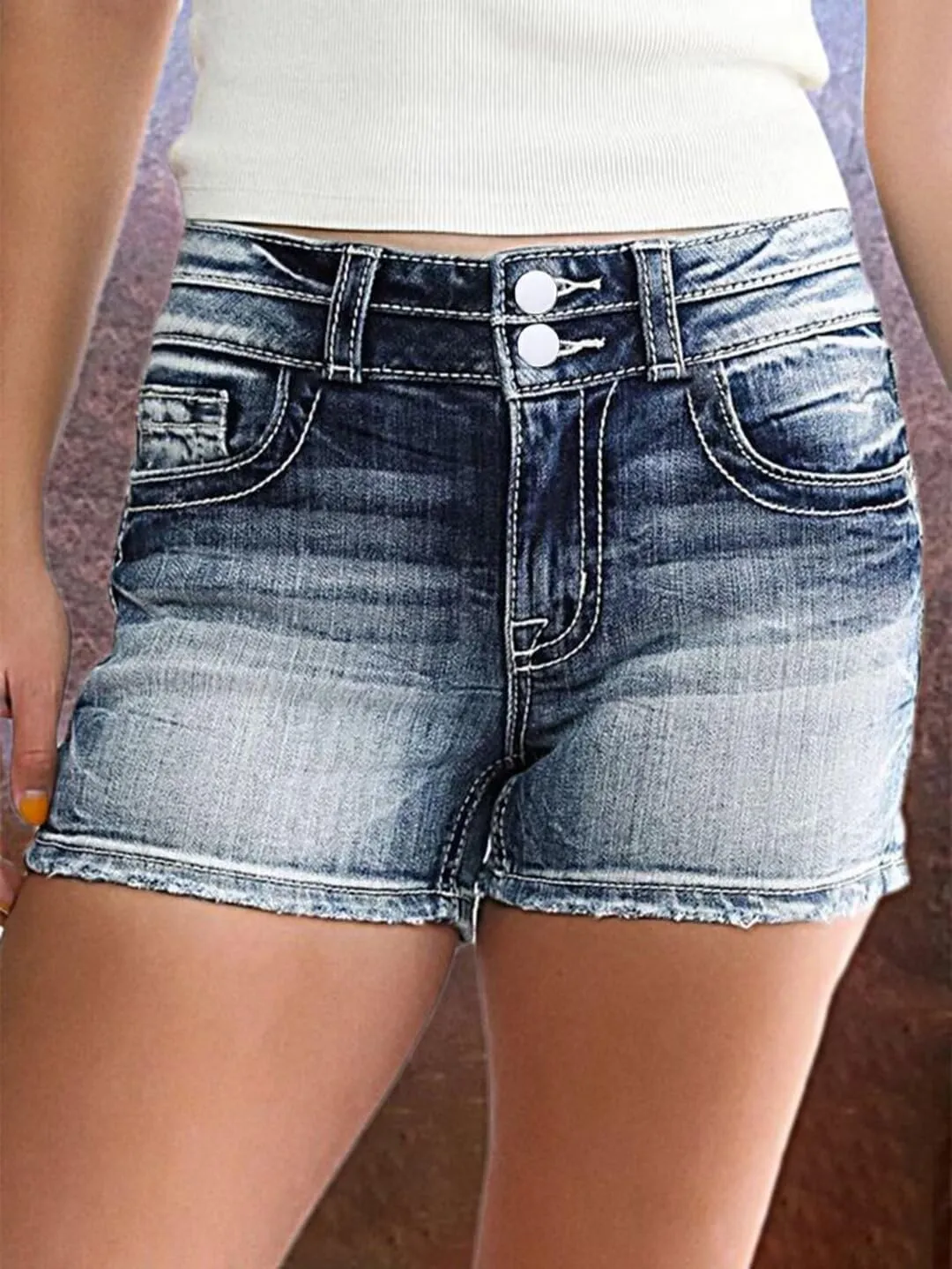 Flamingals Jean Shorts for Women Denim Mid Waist Skinny Stretchy Casual Summer Raw Hem Shorts