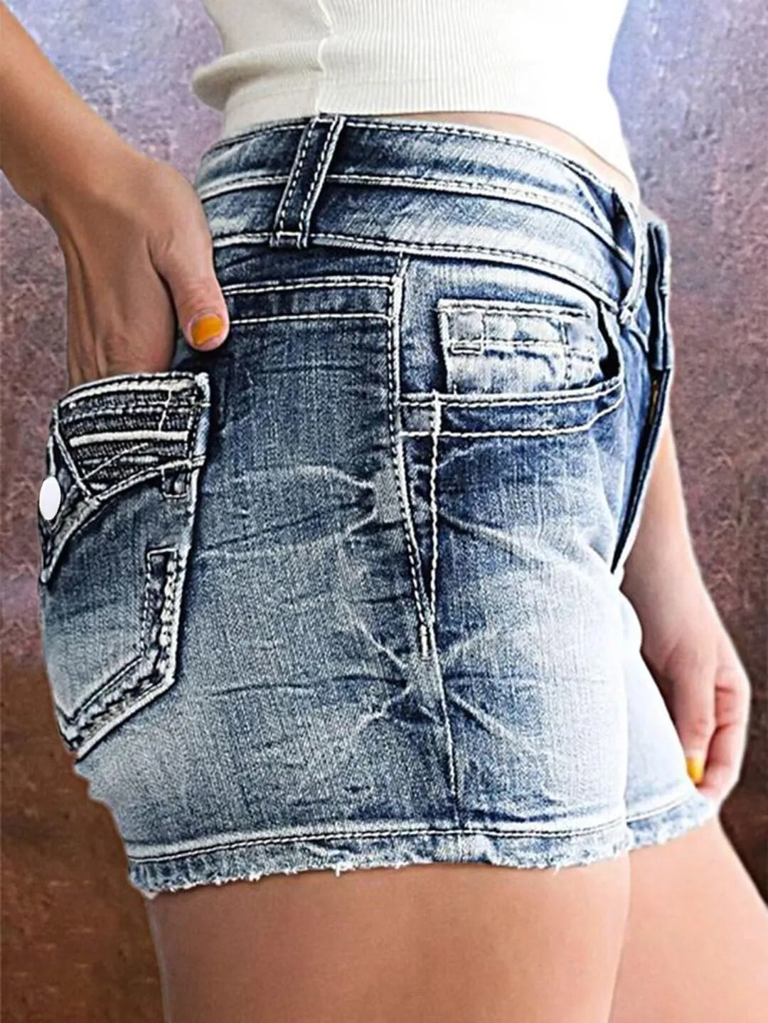 Flamingals Jean Shorts for Women Denim Mid Waist Skinny Stretchy Casual Summer Raw Hem Shorts