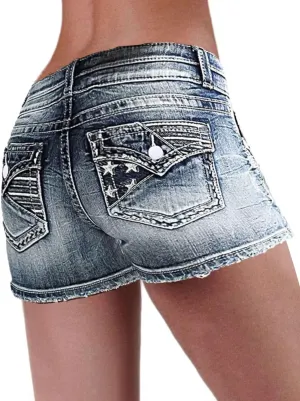 Flamingals Jean Shorts for Women Denim Mid Waist Skinny Stretchy Casual Summer Raw Hem Shorts