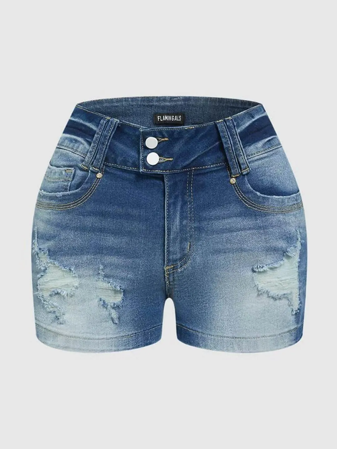 Flamingals Women's Butt Lifting Ripped Sexy High Waist Denim Shorts Summer Casual Raw Hem Wash Jeans Shorts
