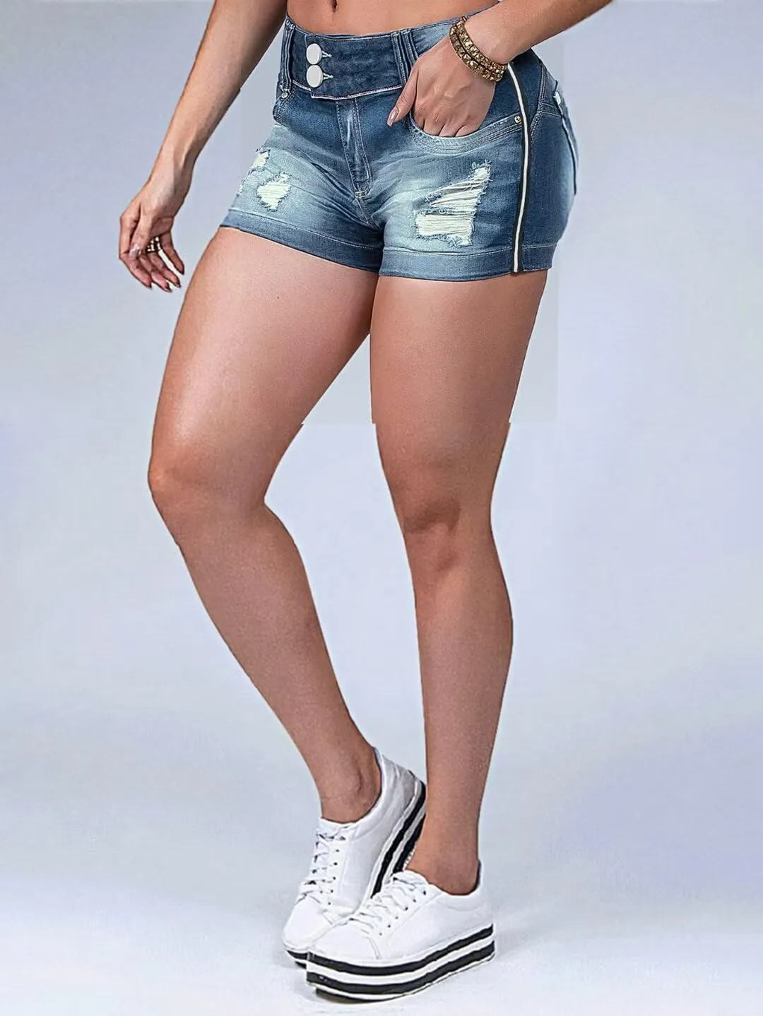 Flamingals Women's Butt Lifting Ripped Sexy High Waist Denim Shorts Summer Casual Raw Hem Wash Jeans Shorts