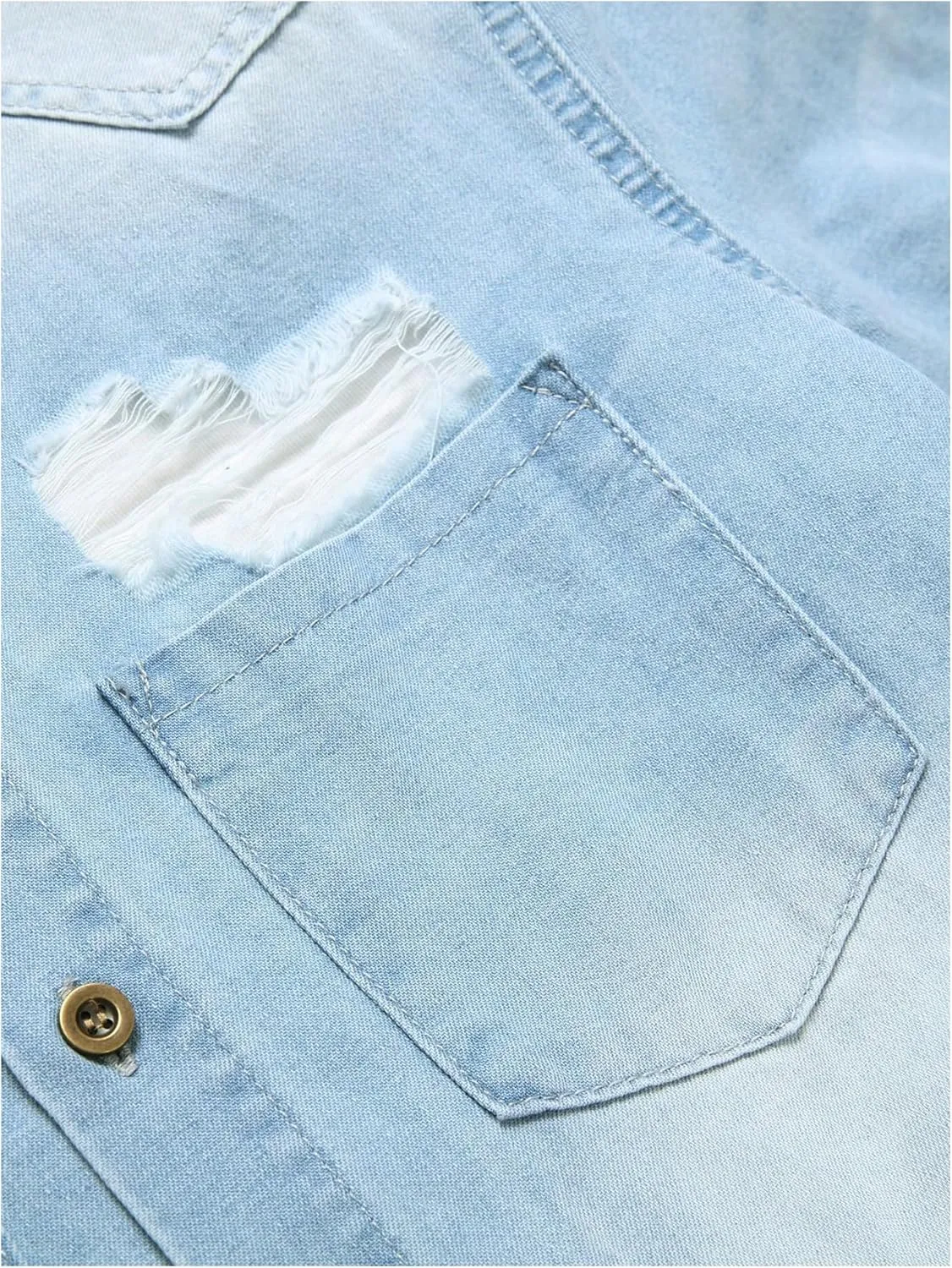 Floerns Men's Causal Ripped Button Front Dual Pocket Short Sleeve Denim Shirt Without Tee