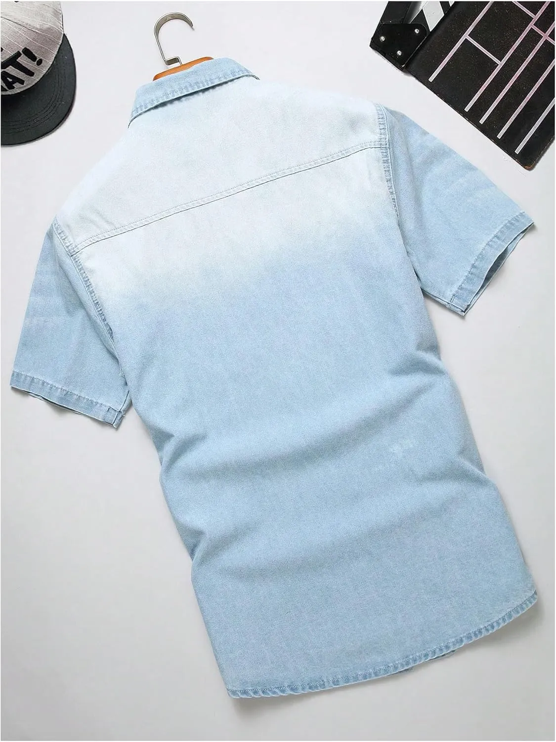 Floerns Men's Causal Ripped Button Front Dual Pocket Short Sleeve Denim Shirt Without Tee