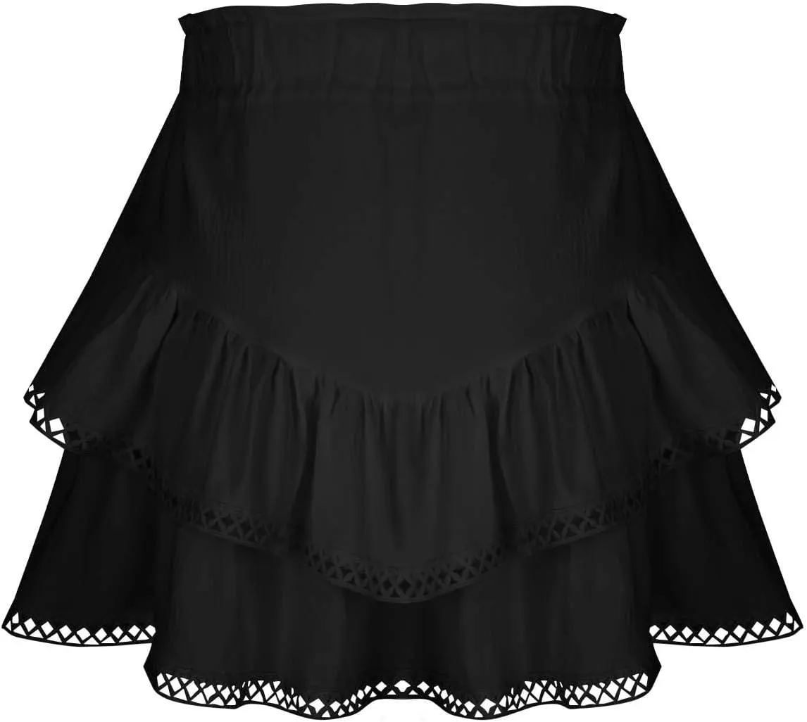 Flowy Boho Shorts for Women Casual Ruffle Tiered Skort Short High Waist Mini Skirts Golf Tennis Lace Crochet Short