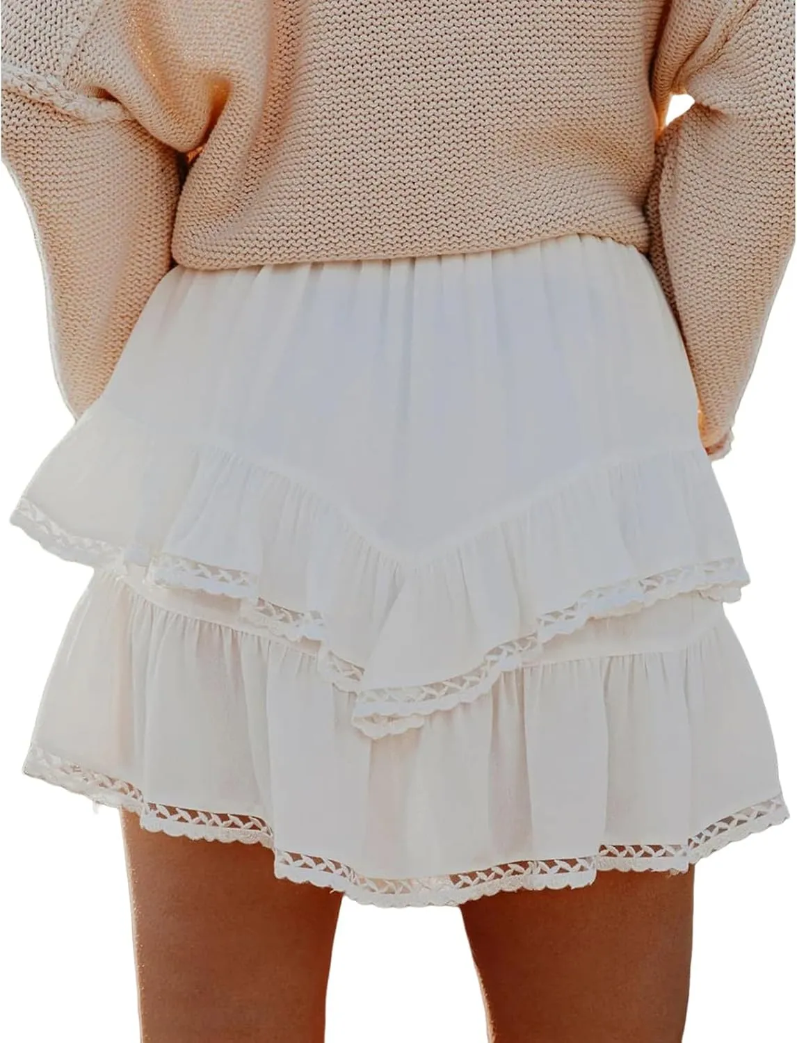 Flowy Boho Skorts for Women, High Waist Ruffle Tiered Mini Skirts with Built, Crochet, Cute Versatile Shorts