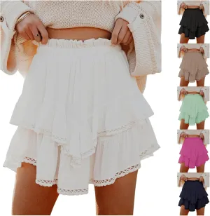 Flowy Boho Skorts for Women, High Waist Ruffle Tiered Mini Skirts with Built, Crochet, Cute Versatile Shorts