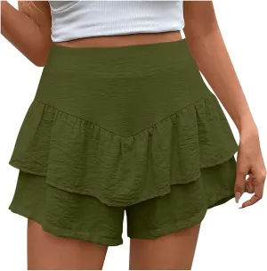 Flowy Shorts for Women Boho Ruffled Tiered Skorts Casual High Waist Mini Skirts Tennis Golf Comfy Shorts 2025