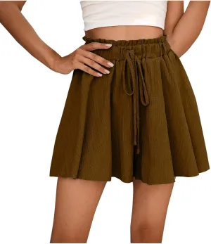 Flowy Shorts for Women Casual Ruffle Mini Skirts Drawstring High Waisted Boho Skorts Golf Tennis Summer Shorts